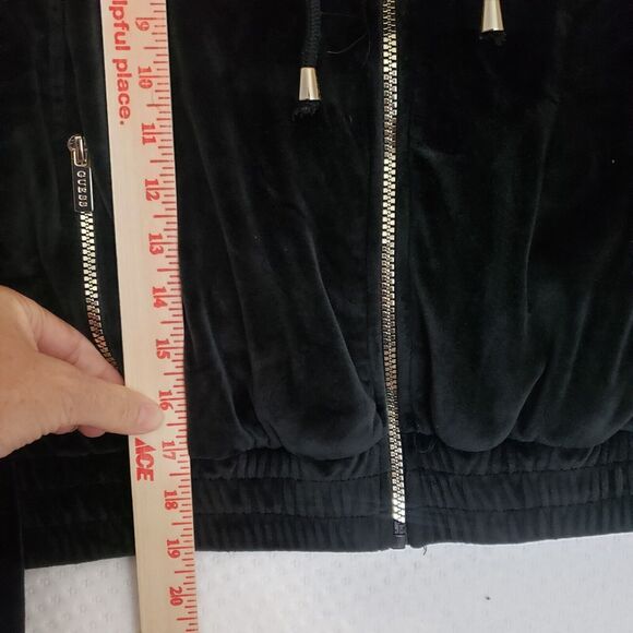 Guess‎ Womens Black Velour Crop Y2K Style Bomber Jacket Metal Zippers Size XL - Picture 6 of 9